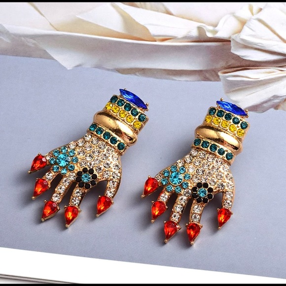 Funky Gold Hand Drop Earrings - Picture 4 of 6